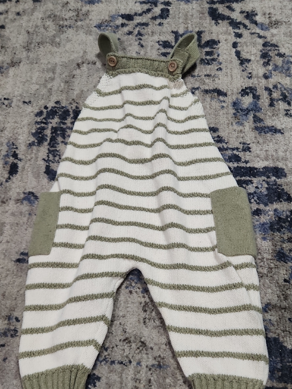 💘 Zara Baby Olive & White Striped Knit Overalls